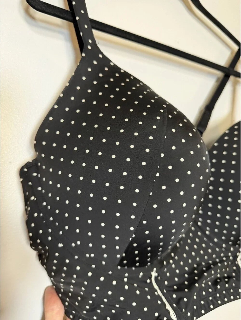 Torrid Black & White Polka Dot Longline Bra Coquette Sexy Back Close 44DDD GUC